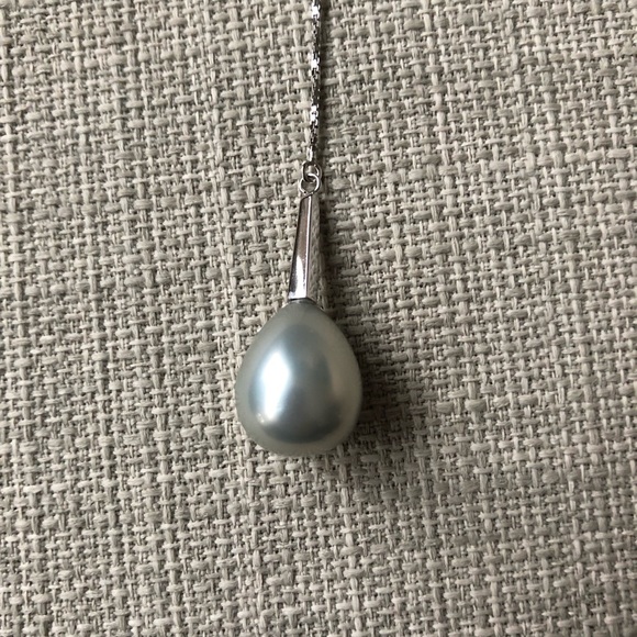 New Grey Shell baroque shaped quality Pearl and Sterling Silver Lariat - Picture 2 of 10